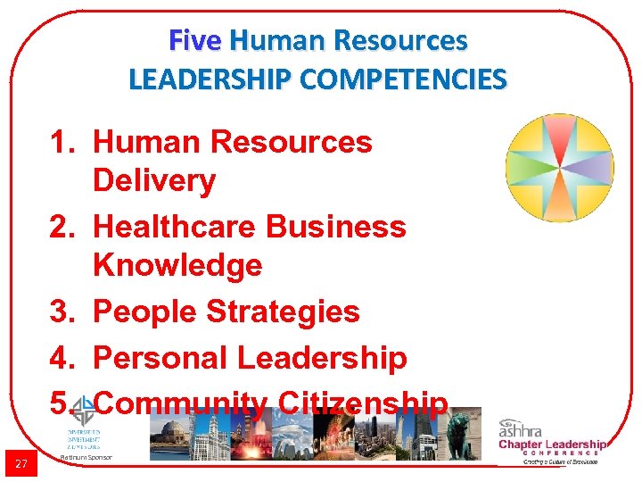 Five Human Resources LEADERSHIP COMPETENCIES 1. Human Resources Delivery 2. Healthcare Business Knowledge 3.
