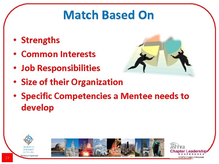Match Based On • • • 29 Strengths Common Interests Job Responsibilities Size of