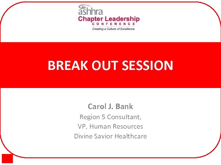 BREAK OUT SESSION Carol J. Bank Region 5 Consultant, VP, Human Resources Divine Savior
