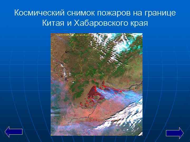 Космический снимок пожаров на границе Китая и Хабаровского края 