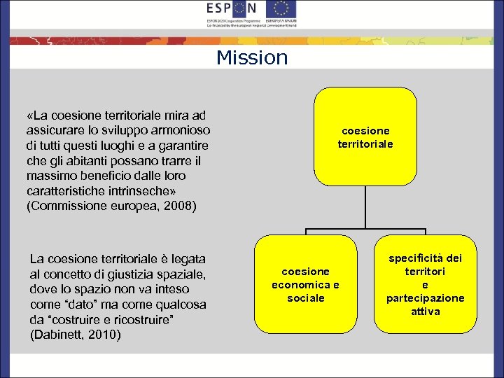 Mission «La coesione territoriale mira ad assicurare lo sviluppo armonioso di tutti questi luoghi