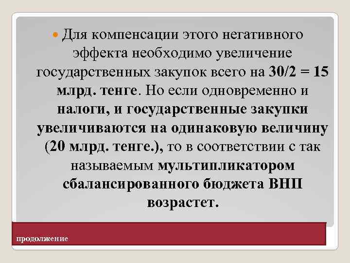  Для компенсации этого негативного эффекта необходимо увеличение государственных закупок всего на 30/2 =