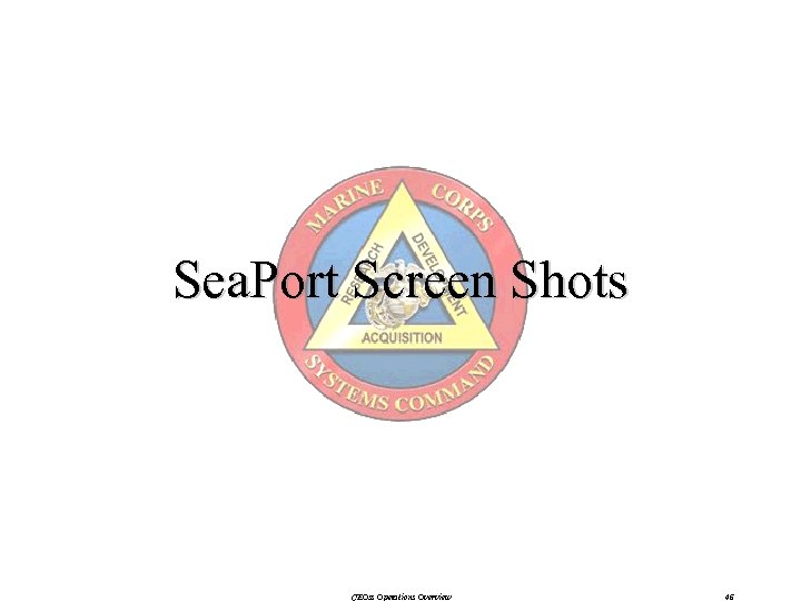 Sea. Port Screen Shots CEOss Operations Overview 46 