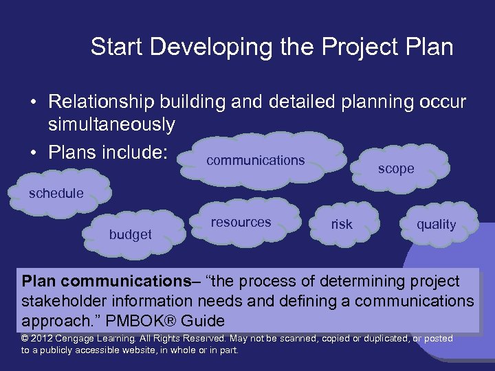 Start Developing the Project Plan • Relationship building and detailed planning occur simultaneously •