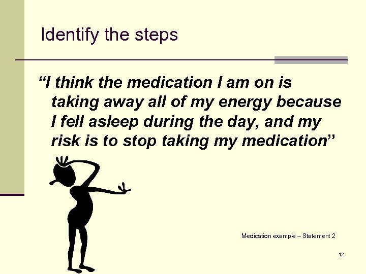 Identify the steps “I think the medication I am on is taking away all