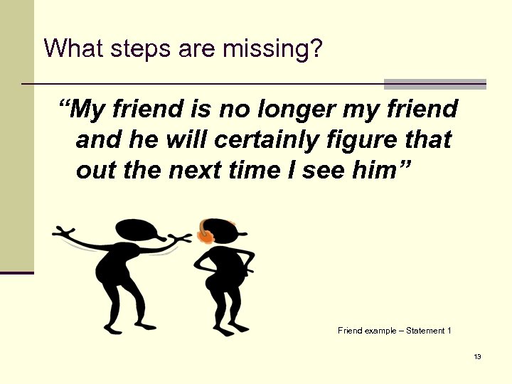 What steps are missing? “My friend is no longer my friend and he will
