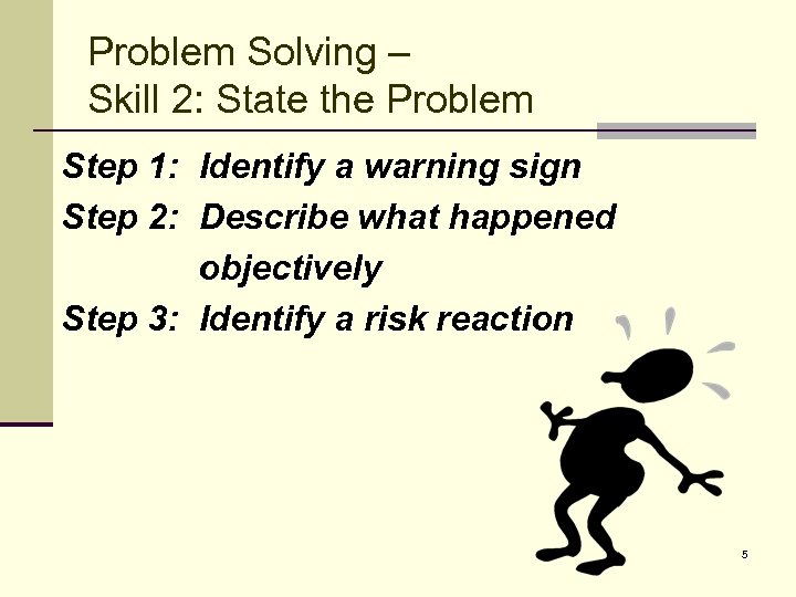 Problem Solving – Skill 2: State the Problem Step 1: Identify a warning sign