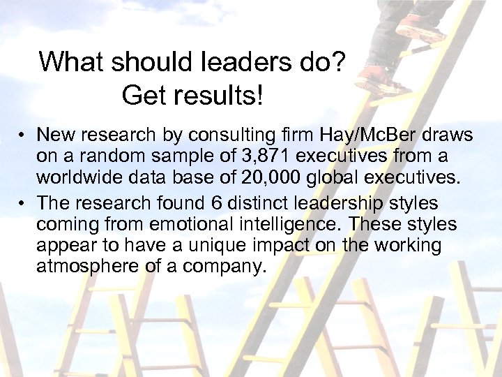 What should leaders do? Get results! • New research by consulting firm Hay/Mc. Ber
