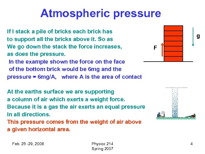 Atmospheric pressure If I stack a pile of bricks each brick has to support