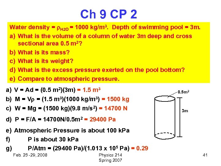 Ch 9 CP 2 Water density = H 2 O = 1000 kg/m 3.