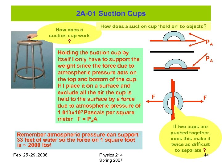 2 A-01 Suction Cups How does a suction cup work ? How does a