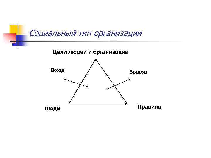 Социальный тип организации Цели людей и организации Вход Люди Выход Правила 