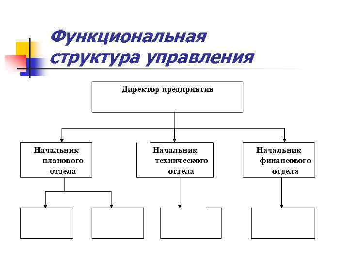 Функциональная структура управления Директор предприятия Начальник планового отдела Начальник технического отдела Начальник финансового отдела