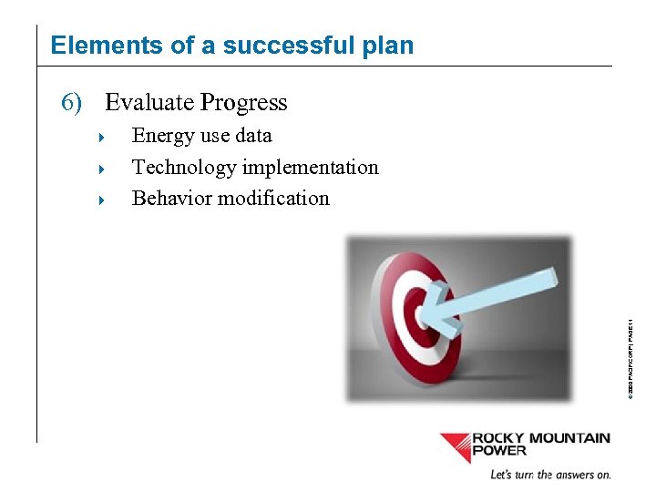 Elements of a successful plan 6) Evaluate Progress 4 4 Energy use data Technology