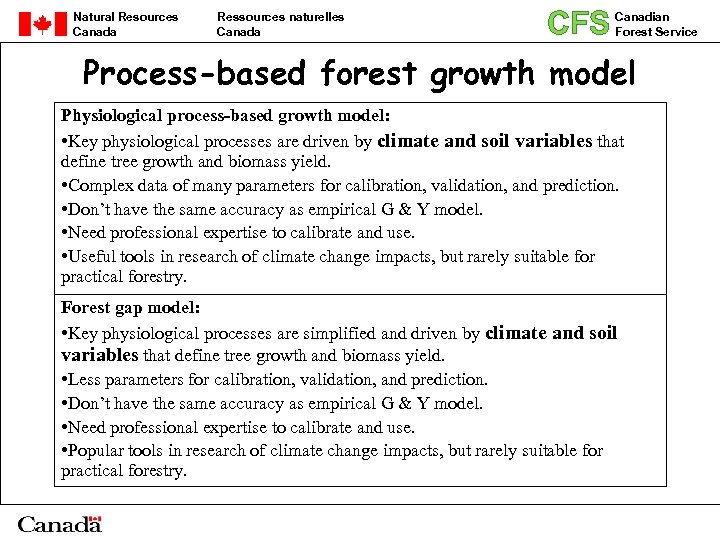 Natural Resources Canada Ressources naturelles Canada CFS Canadian Forest Service Process-based forest growth model