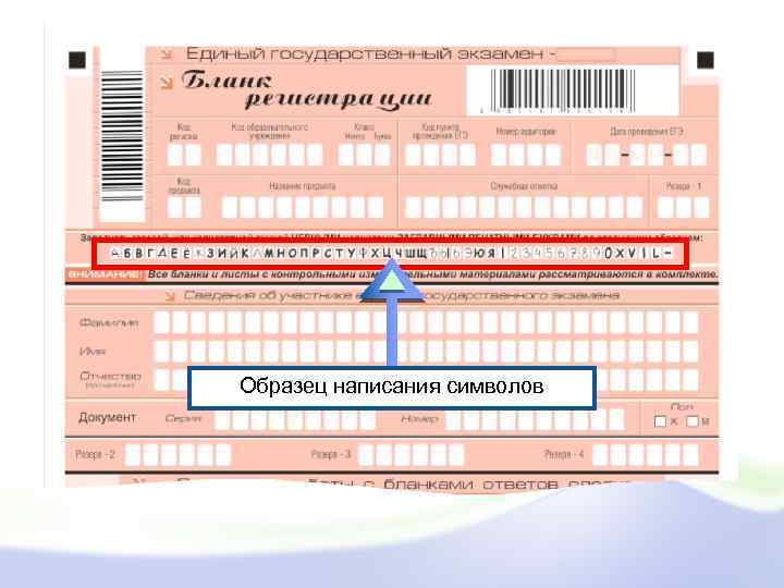 Образец написания символов 