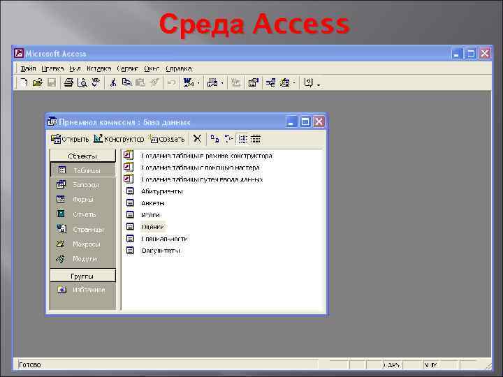 Среда Access 