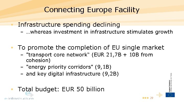 Connecting Europe Facility • Infrastructure spending declining – …whereas investment in infrastructure stimulates growth