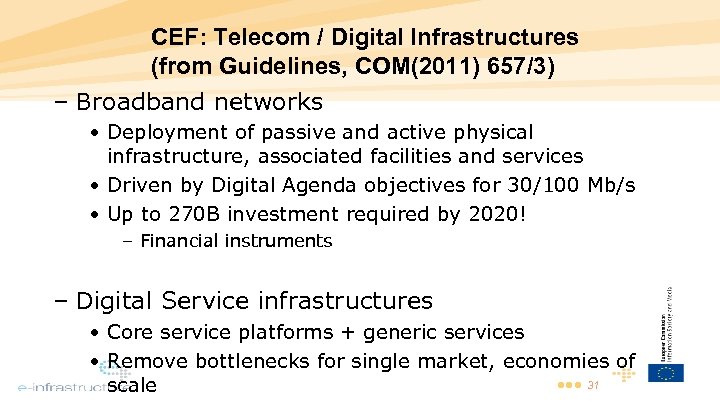 CEF: Telecom / Digital Infrastructures (from Guidelines, COM(2011) 657/3) – Broadband networks • Deployment