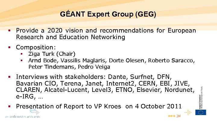 GÉANT Expert Group (GEG) Provide a 2020 vision and recommendations for European Research and