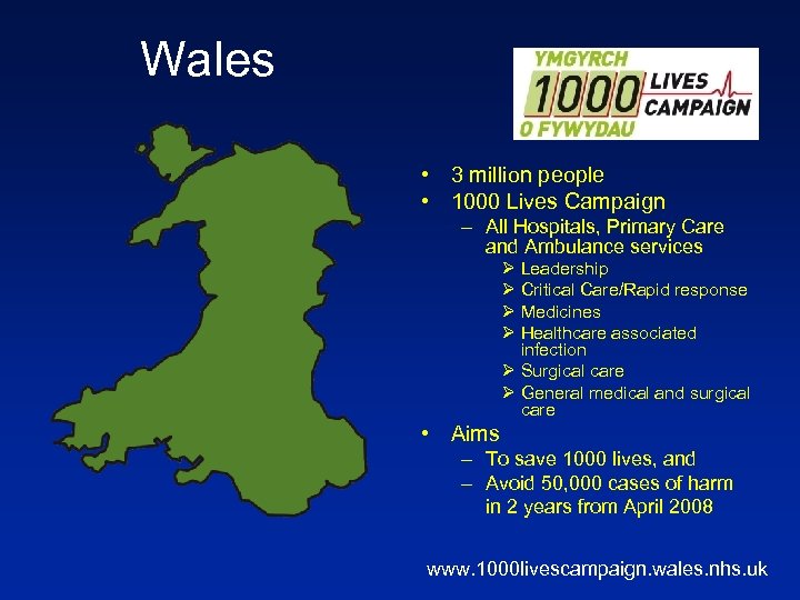 Wales • 3 million people • 1000 Lives Campaign – All Hospitals, Primary Care