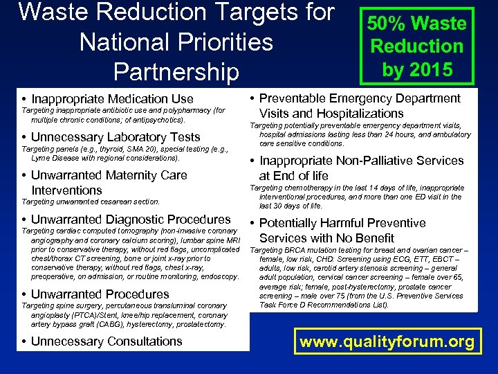 Waste Reduction Targets for National Priorities Partnership 50% Waste Reduction by 2015 *A partnership