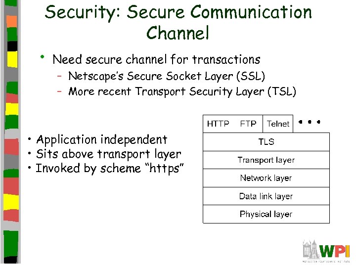 Security: Secure Communication Channel • Need secure channel for transactions – Netscape’s Secure Socket