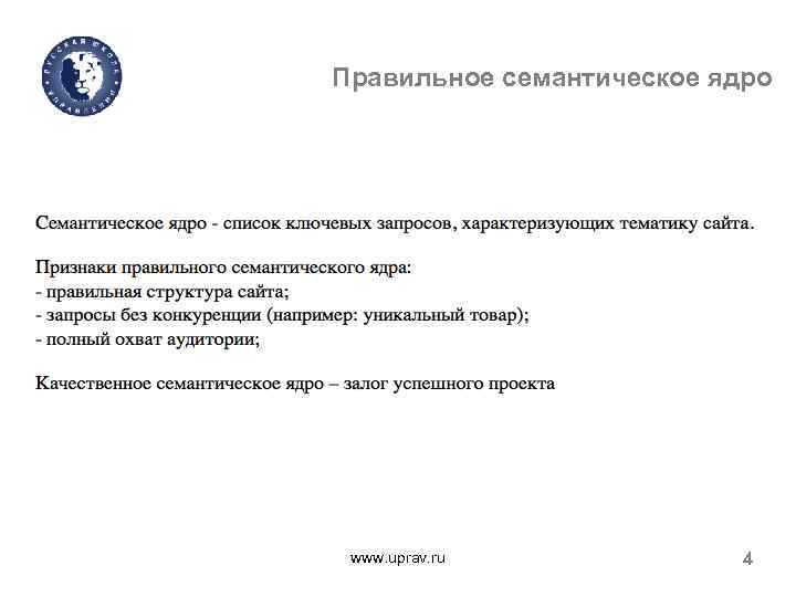 Правильное семантическое ядро www. uprav. ru 4 