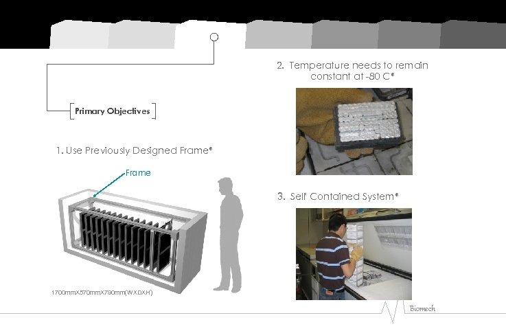 2. Temperature needs to remain constant at -80 C* Primary Objectives 1. Use Previously