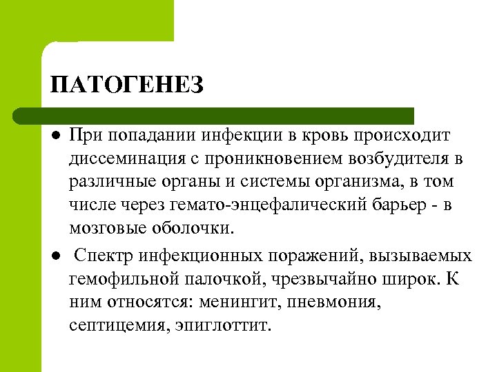 ПАТОГЕНЕЗ l l При попадании инфекции в кровь происходит диссеминация с проникновением возбудителя в