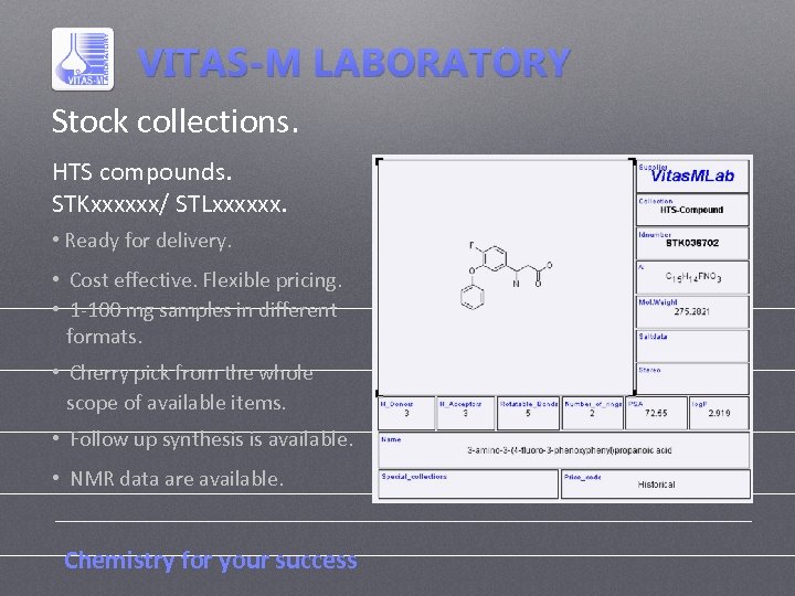 Stock collections. HTS compounds. STKxxxxxx/ STLxxxxxx. • Ready for delivery. • Cost effective. Flexible