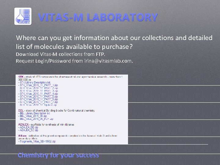 Where can you get information about our collections and detailed list of molecules available