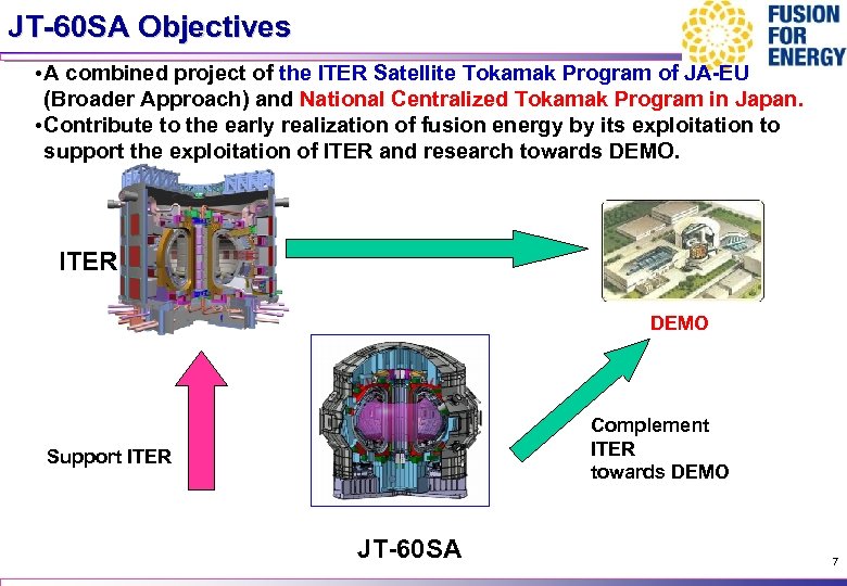 JT-60 SA Objectives • A combined project of the ITER Satellite Tokamak Program of
