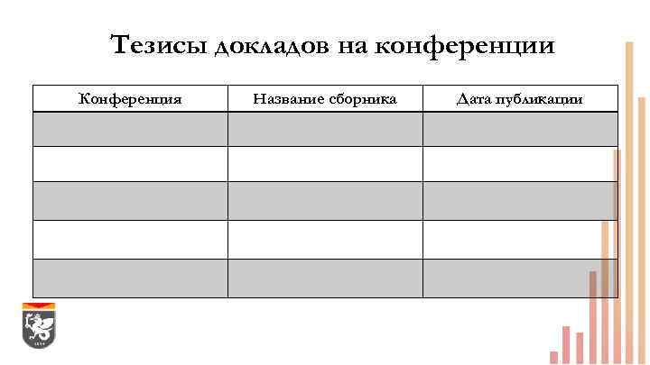 Тезисы докладов на конференции Конференция Название сборника Дата публикации 