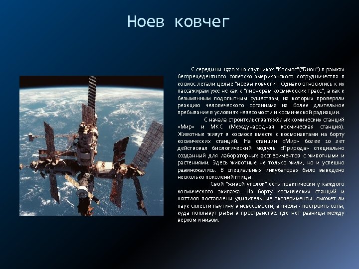 Ноев ковчег С середины 1970 -х на спутниках 