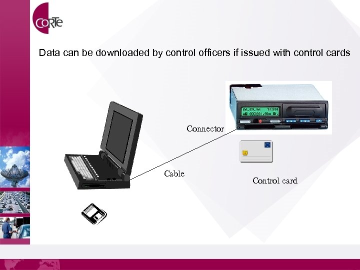 Data can be downloaded by control officers if issued with control cards Connector Cable