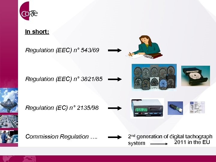 In short: Regulation (EEC) n° 543/69 Regulation (EEC) n° 3821/85 Regulation (EC) n° 2135/98