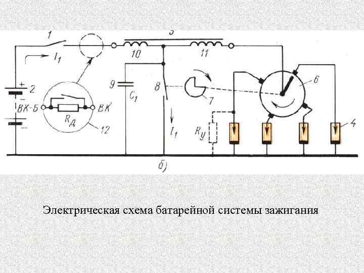 Электрическая схема батарейной системы зажигания 