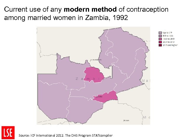 Current use of any modern method of contraception among married women in Zambia, 1992