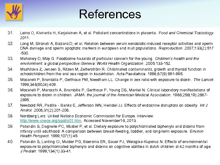 References 31. 32. 33. 34. 35. 36. 37. 38. 39. 40. Leino O, Kiviranta