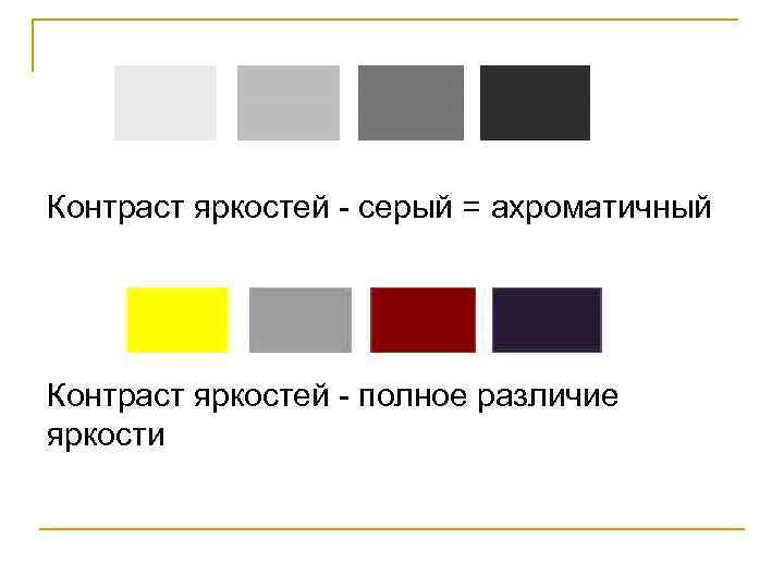 Контраст яркостей - серый = ахроматичный Контраст яркостей - полное различие яркости 