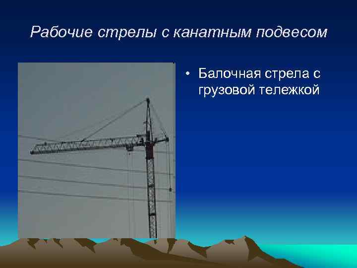 Рабочие стрелы с канатным подвесом • Балочная стрела с грузовой тележкой 