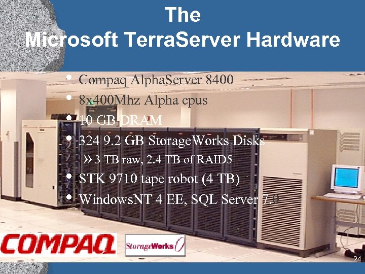 The Microsoft Terra. Server Hardware • Compaq Alpha. Server 8400 • 8 x 400