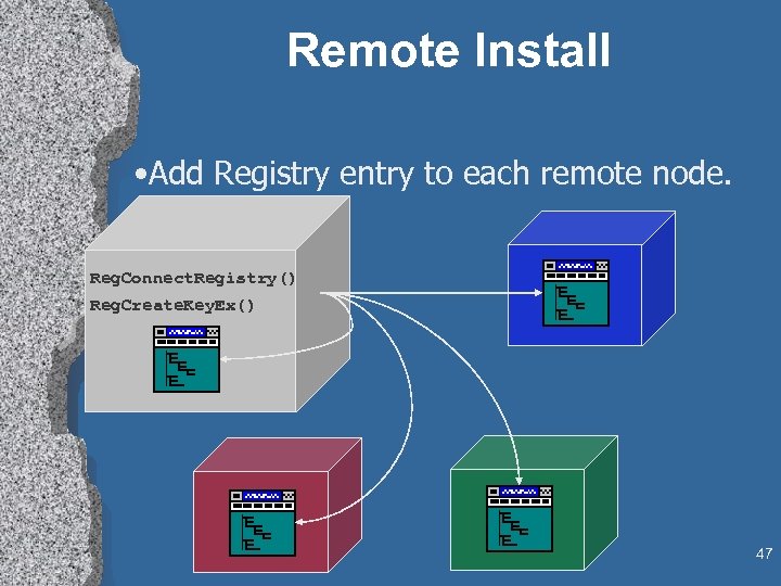 Remote Install • Add Registry entry to each remote node. Reg. Connect. Registry() Reg.