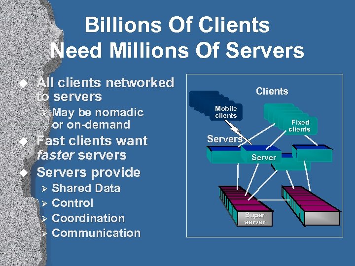 Billions Of Clients Need Millions Of Servers u All clients networked to servers Ø