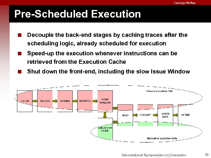 Pre-Scheduled Execution < Decouple the back-end stages by caching traces after the scheduling logic,