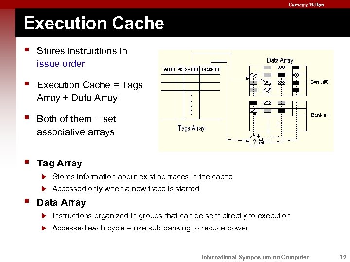 Execution Cache § Stores instructions in issue order § Execution Cache = Tags Array