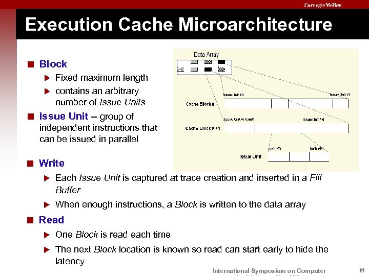 Execution Cache Microarchitecture < Block Fixed maximum length u contains an arbitrary number of