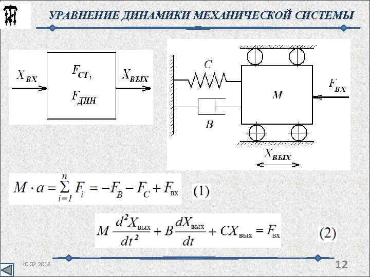 УРАВНЕНИЕ ДИНАМИКИ МЕХАНИЧЕСКОЙ СИСТЕМЫ 10. 02. 2018 12 