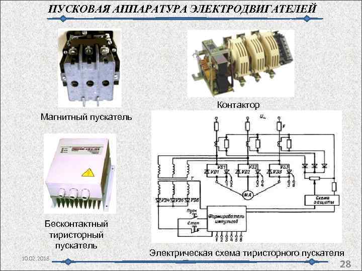 ПУСКОВАЯ АППАРАТУРА ЭЛЕКТРОДВИГАТЕЛЕЙ Контактор Магнитный пускатель Бесконтактный тиристорный пускатель 10. 02. 2018 Электрическая схема